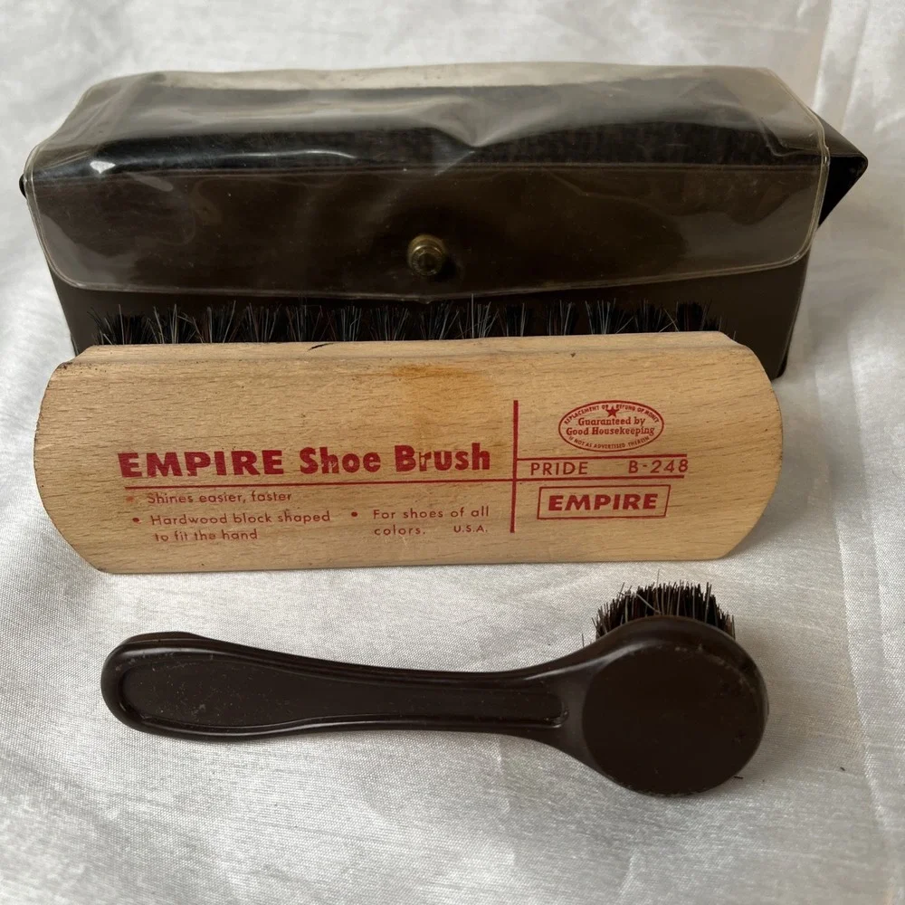 Vintage Empire Shoe Brush Brushes Lot of 2‎ & Vinyl Case - Made in The USA